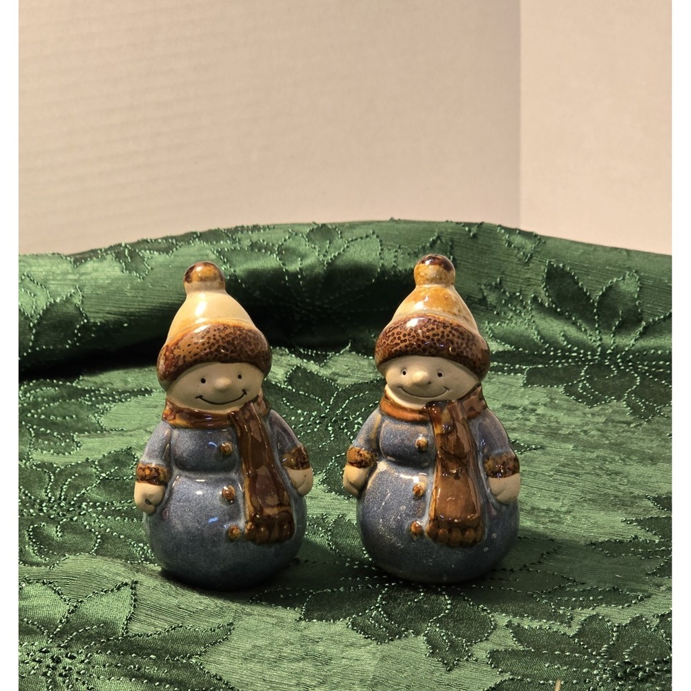 Set of Christmas  Snowmen Blue Jacket Brown Scarf Figurines‎ 5x3x2" /0094